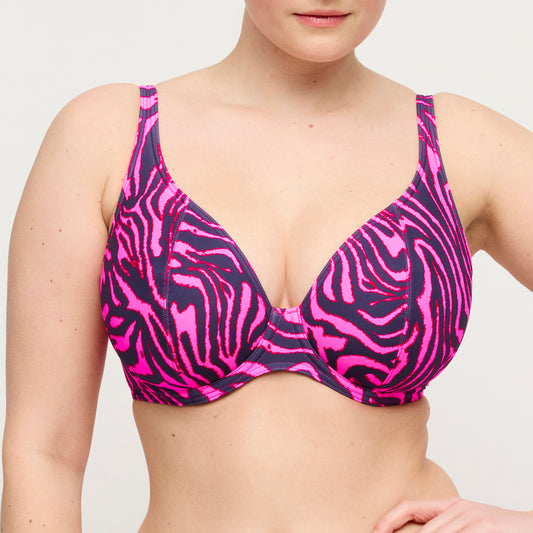 Primadonna Swim Malabo voorgevormde plunge bikinitop hot pink zebra